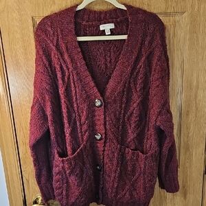 Elegant Maroon Cable Knit Cardigan
